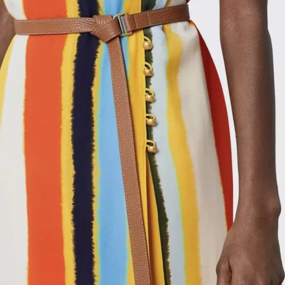 NWOT TORY BURCH Bettina Striped Silk Midi Dress M $698